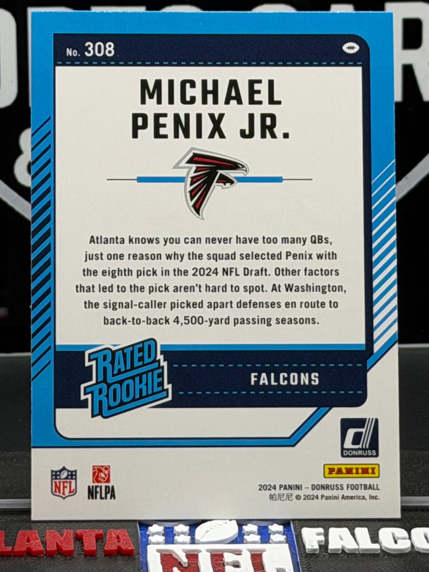 2024 Donruss Michael Penix Jr Rated Rookie RC #308 Falcons
