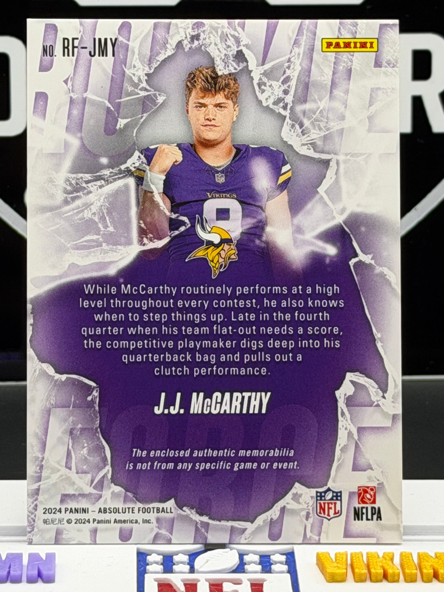2024 Panini Absolute J.J. McCarthy Rookie Force Jersey RC Vikings RF-JMY