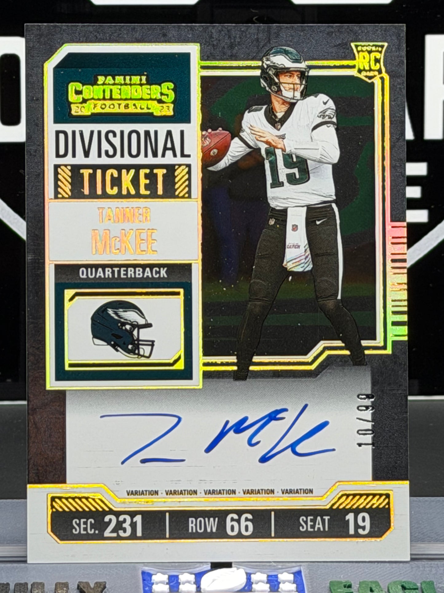 2023 Panini Contenders – Divisional Ticket Tanner McKee RC Auto /99 (#135) – Eagles – 10/99