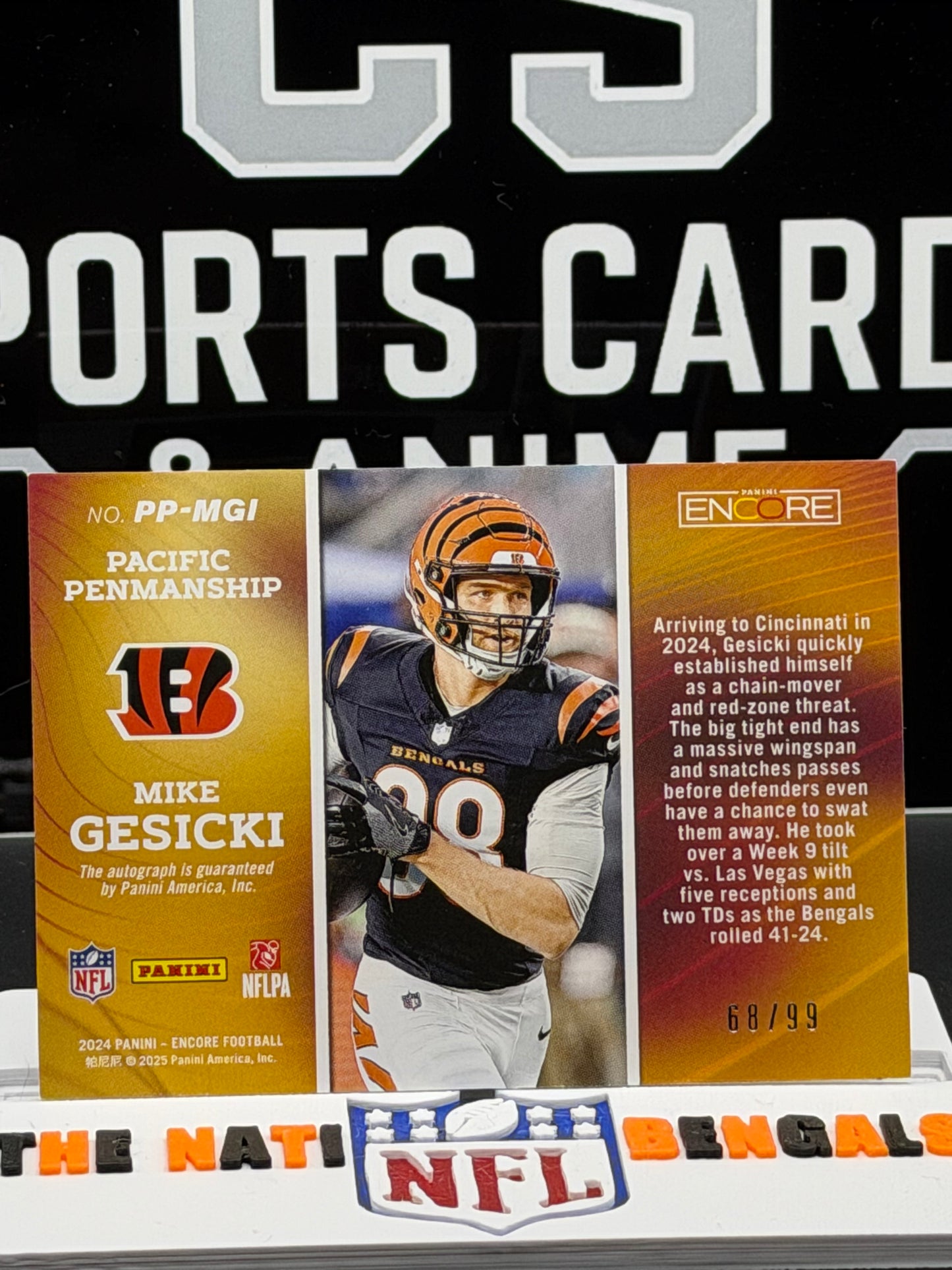 2024 Panini Encore Mike Gesicki Pacific Penmanship Auto /99 PP-MGI Bengals 68/99