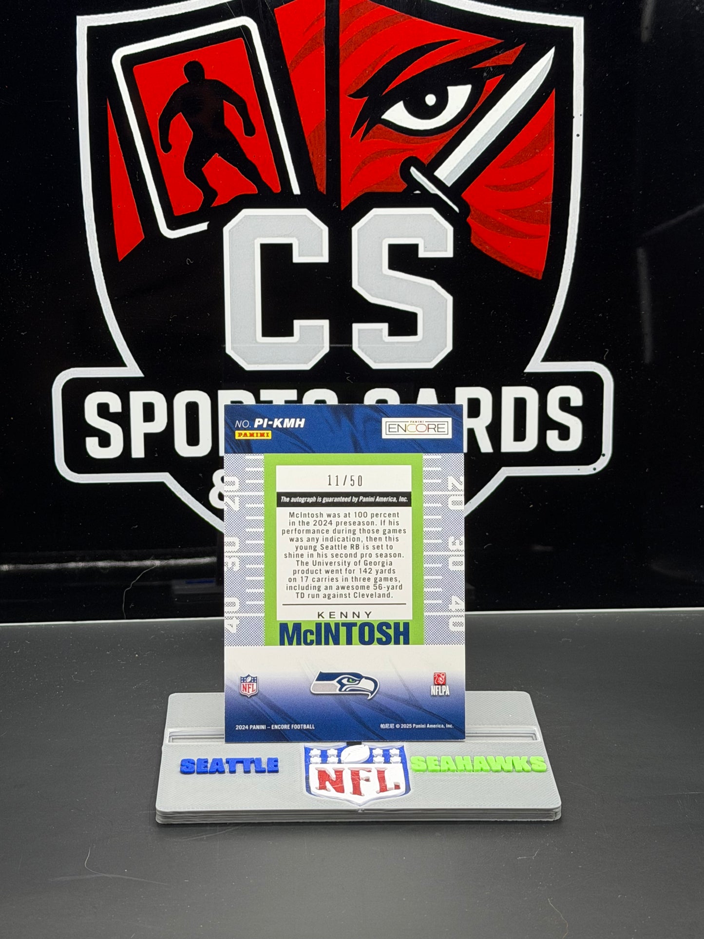 2024 Panini Encore Kenny McIntosh Pinnacle Inscriptions Auto /50 PI-KMH Seahawks 11/50
