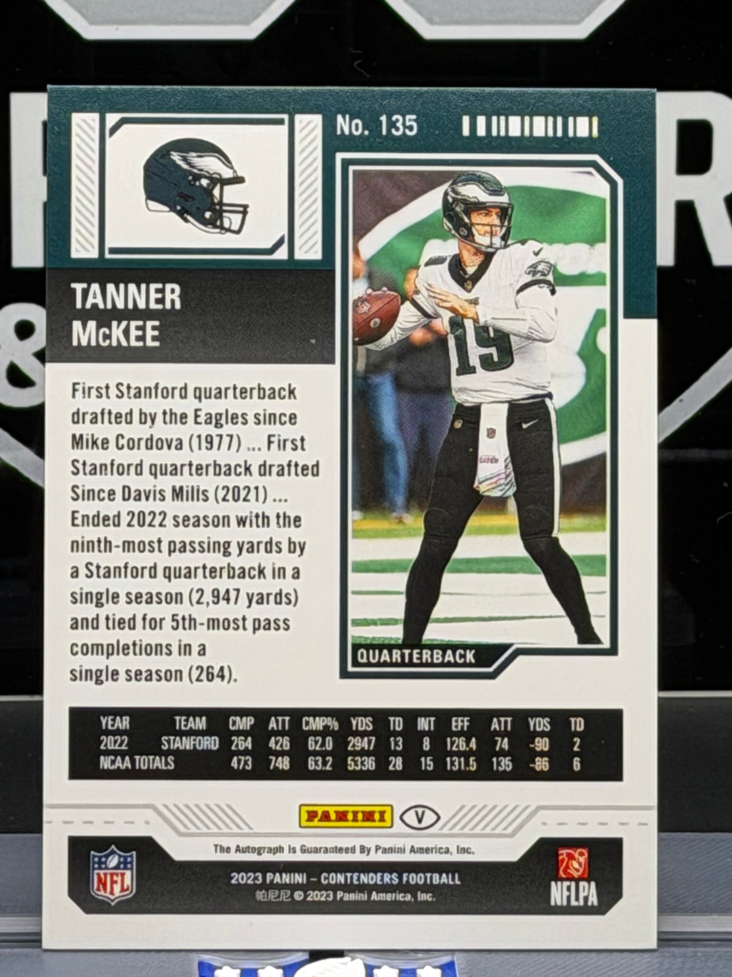 2023 Panini Contenders – Divisional Ticket Tanner McKee RC Auto /99 (#135) – Eagles – 10/99